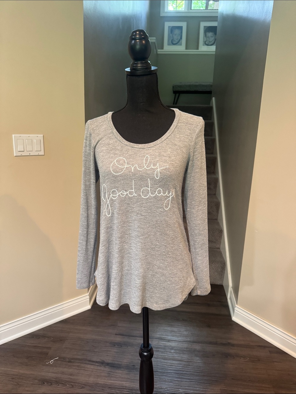 Sundry Gray Long Sleeve Tee with "Only Good Day" Script